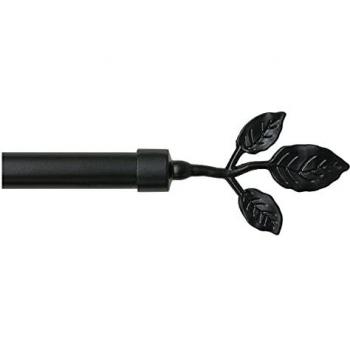 Barra de Cortina de Hierro Extensible 160-300 cm con Anillas y Diseño de Hojas en Negro