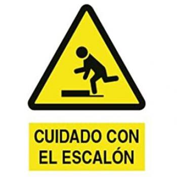 Señal Adhesiva de Advertencia Cuidado Escalón 148x105 mm