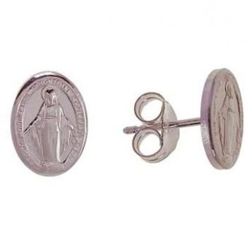 Pendientes Ovalados de Plata Ley 925m Mujer Virgen Milagrosa 10mm