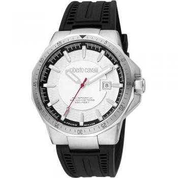 Roberto Cavalli by Franck Muller Men's Wristwatch - RV1G182P0011, Black Strap, Silver Gray Dial