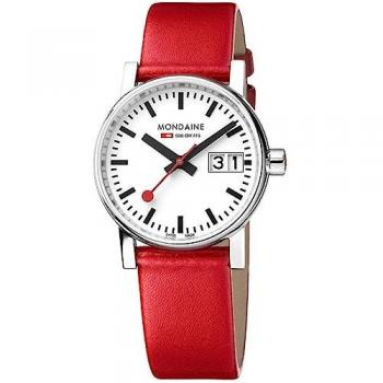 Mondaine Evo2 Big Date Women's Watch - 30mm Red Vegan Leather Strap