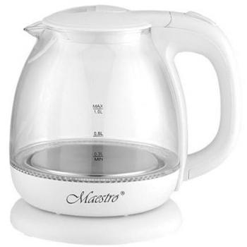 Hervidor eléctrico Feel Maestro MR-055 Blanco de vidrio, 1100 W, capacidad de 1 L