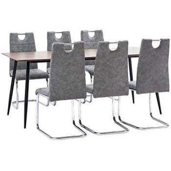 vidaXL Juego de Comedor 7 Piezas Cuero Sintético Mobiliario Decoración Interior Casa Hogar Robusto Duradero Resistente Funcional Práctico Útil Gris