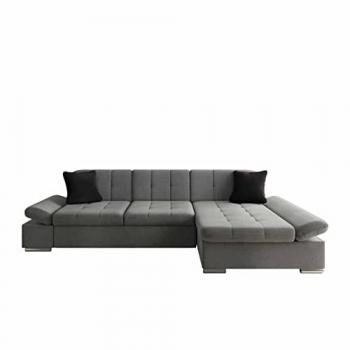 Sofá rinconero Comfivo 219, dimensiones 278 x 76 x 151 cm, tapizado en Manila 16 + Manila 18, con reposabrazos regulables y diseño en forma de L