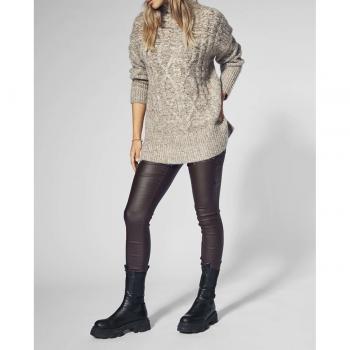 Jersey Only Sage Trenzado para Mujer Marrón, Jersey de mujer de punto y cuello perkins