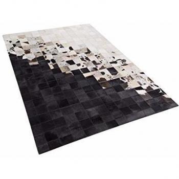 Alfombra de Piel de Vaca Patchwork Blanco y Negro 140 x 200 cm Hecha a Mano Moderna