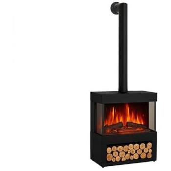 Estufa eléctrica decorativa de suelo CHE-740 con efecto llamas LED, termostato ajustable y espacio para leña