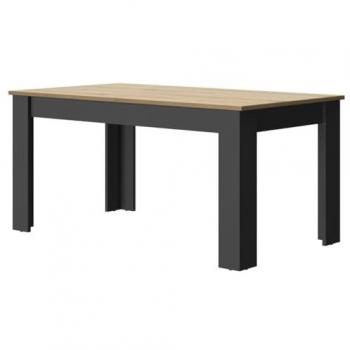 Mesa de comedor rectangular extensible 8 pers - efecto madera y negro, Fabricación francesa
