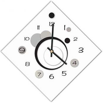 Mareli - Reloj de Pared 42 x 42 cm, silencioso, Esfera de Madera recubierta de Papel Laminado Mate Estampado Apto para salón, Cocina, Oficina, Color Blanco, 42 x 42 cm