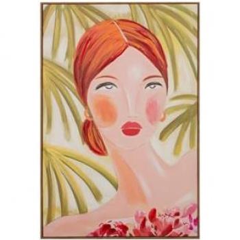 Cuadro de Lienzo Multicolor Mujer con Marco Natural 80x4x120 cm