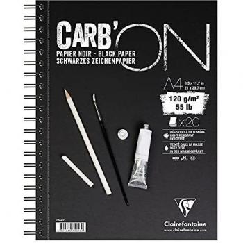 Clairefontaine 975043 C Carbon – Bloc de espiral 20 hojas 210 x 297 mm A4 120 G de papel de color negro