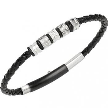 Pulsera de Hombre Breil TJ3374 en Cuero y Acero, Plata y Negro, Talla Única, Sin Piedras
