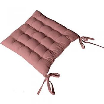 Galette de silla cuadrada en algodón con 16 puntos y lazos - Rosa viejo - 38 x 38 x 3 cm