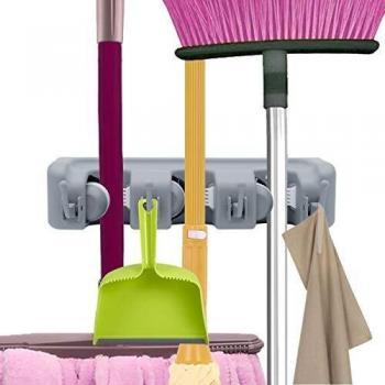 Vickmall. Sujetador de fregona y escoba, antideslizante, posiciones automáticamente ajustables con ganchos para pared y perchas montadas en armario montado, rastrillos, jardín. Soluciones para almacenamiento de equipo para deportes. Sistemas de almacena
