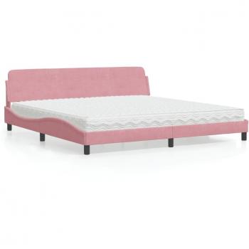 Cama con colchón de terciopelo rosa 200x200 cm