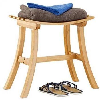 Taburete de Bambú Relaxdays, Reposapiés Curvo Elegante, Banqueta Rústica Natural, 48 x 56 x 28.5 cm
