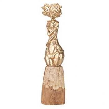 Figura Decorativa Señora Poliresina Madera Mango 11x11x41 Cm - Natural / Dorado