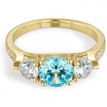 Anillo Jelly SRN-213-117-14 de plata bañada en oro con circonita central azul aguamarina