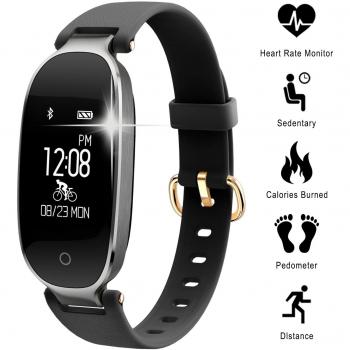 WOWGO Pulsera Monitor de Actividad Pulsómetro y Podómetro para Mujeres Impermeable IP67, con Bluetooth Contador de Pasos y Monitor de Sueño para Smartphones con Android e iOS: iPhone, Samsung