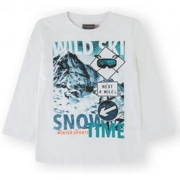 Camiseta Niño Manga Larga Algodón Diseño Montañas Invierno