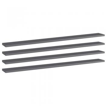 High Gloss Grey Bookshelf Boards - 4 Pieces, 100x10x1.5 cm Engineered Wood