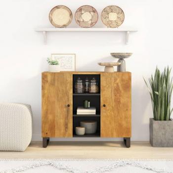 Aparador de madera maciza de mango con 2 puertas, dimensiones 90x33x75 cm