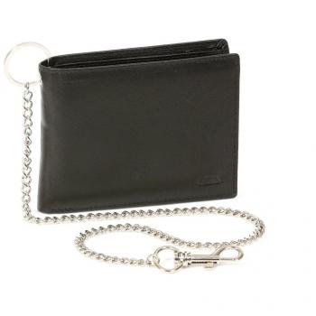 Biker Cartera Trucker Motociclista Monedero con la Cadena de Cromo para señores y señoras LEAS, Piel auténtica, Negro - ''LEAS Chain-Series''