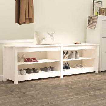 Banco Zapatero de Estantería Mueble Entrada de Madera Maciza de Pino en Color Natural, Blanco y Negro - Dimensiones 160x36,5x50 cm