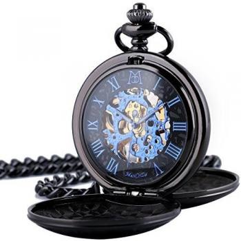 ManChDa Reloj de Bolsillo Hombre Mujer Relojes de Bolsillo con Cadena Relojes de Bolsillo mecánico Grabado Steampunk Números Romanos Mano Viento Reloj de Bolsillo