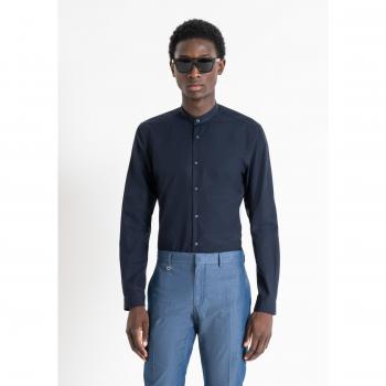 Men's Blue Mandarin Collar Casual Shirt