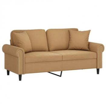 Sofá de 2 Plazas con Cojines en Terciopelo Marrón, 140 cm, Reposabrazos y Diseño Elegante