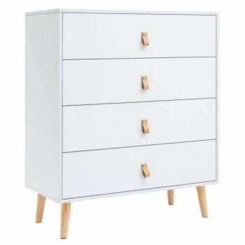 Cómoda Anzio 4 Cajones Madera Pino Blanco Mate 80 Cm