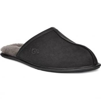 UGG® Men's Black Leather Sheepskin Scuff Slippers, Size 9