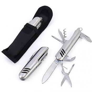 Navaja multiherramientas de acero inoxidable con 7 funciones y funda protectora, disponible en pack de 6 a 24 unidades, ideal como detalles para bautizo y regalos para invitados de boda