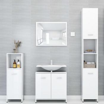 Juego de muebles de baño Día y Noche 4 piezas madera ingeniería blanco brillo
