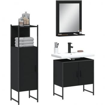 Juego de muebles de baño 3 piezas de madera contrachapada negra multicapa Vidaxl