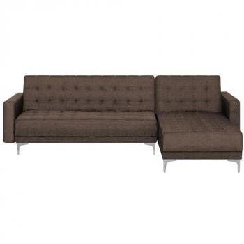 Sofá Esquinero Modular de 4 Plazas en Poliéster Marrón Oscuro con Cama y Chaise Longue Izquierda Aberdeen