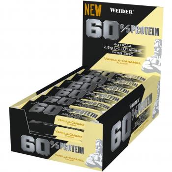 Barritas de proteína Weider 60% sabor Vainilla Caramelo (24 unidades)