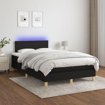 Cama de muelles box spring con colchón y LED de tela negra 120x200 cm