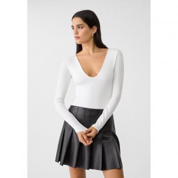 Stradivarius White XL Polyamide V-Neck Bodysuit