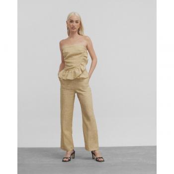 Pantalón de vestir de mujer tiro medio estampado en lino amarillo