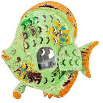 Figura Decorativa Metal Pez Portavelas Alexandra House Living