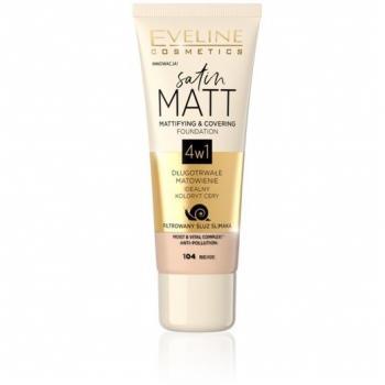 Eveline Cosmetics Satin Matt Mattifying Foundation with Snail Extract, Shade 104 Beige, 30 ml