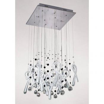 Lámpara colgante cuadrada 10 bombillas G4 cromo pulido/vidrio blanco/cristal, no compatible con LED/CFL