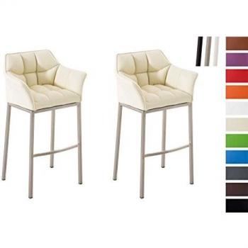 Set de 2 Taburetes Damaso Crema con Estructura de Acero Inoxidable y Asiento de Similpiel