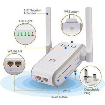 WIFI EXTENDER- ULTRICS® 300Mbps Wireless-N Range Extender WiFi Repetidor completa cobertura Wi-Fi Booster Router- 5 Trabajo Modes- WPS Función de fácil instalación en la pared Plug & Cable Ethernet compatibles
