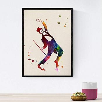 Póster Acuarela de Fred Astaire con Palo - Lámina A4 de Cine Clásico y Actores