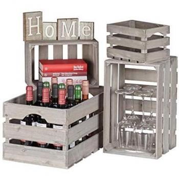 Set de 4 Cajas de Madera Rústicas para Decoración y Almacenaje, Color Gris