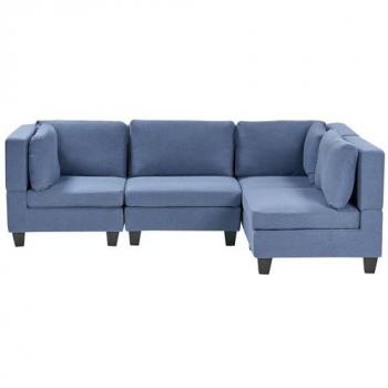 Sofá Modular Moderno 4 Plazas Tapizado en Tela Azul con Patas Negras y Respaldo Acolchado Lado Izquierdo Unstad