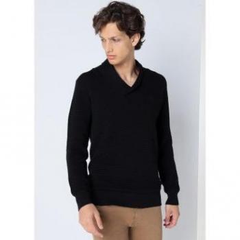 Jersey básico de cuello cruzado negro para hombre - Six Valves